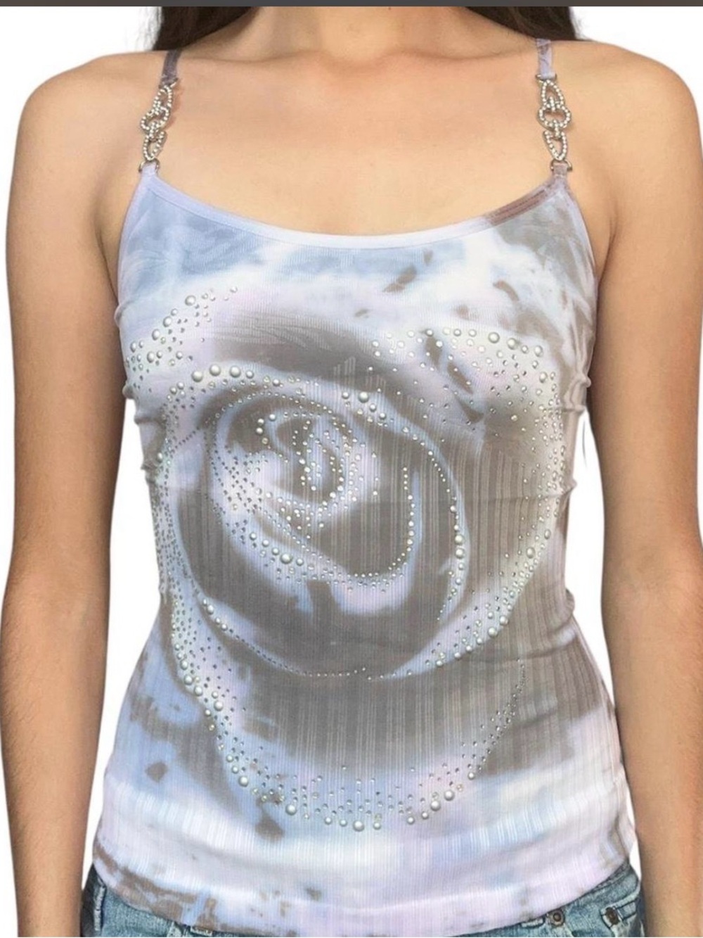 Silver Marble Rose Embellished Cami Top - Women